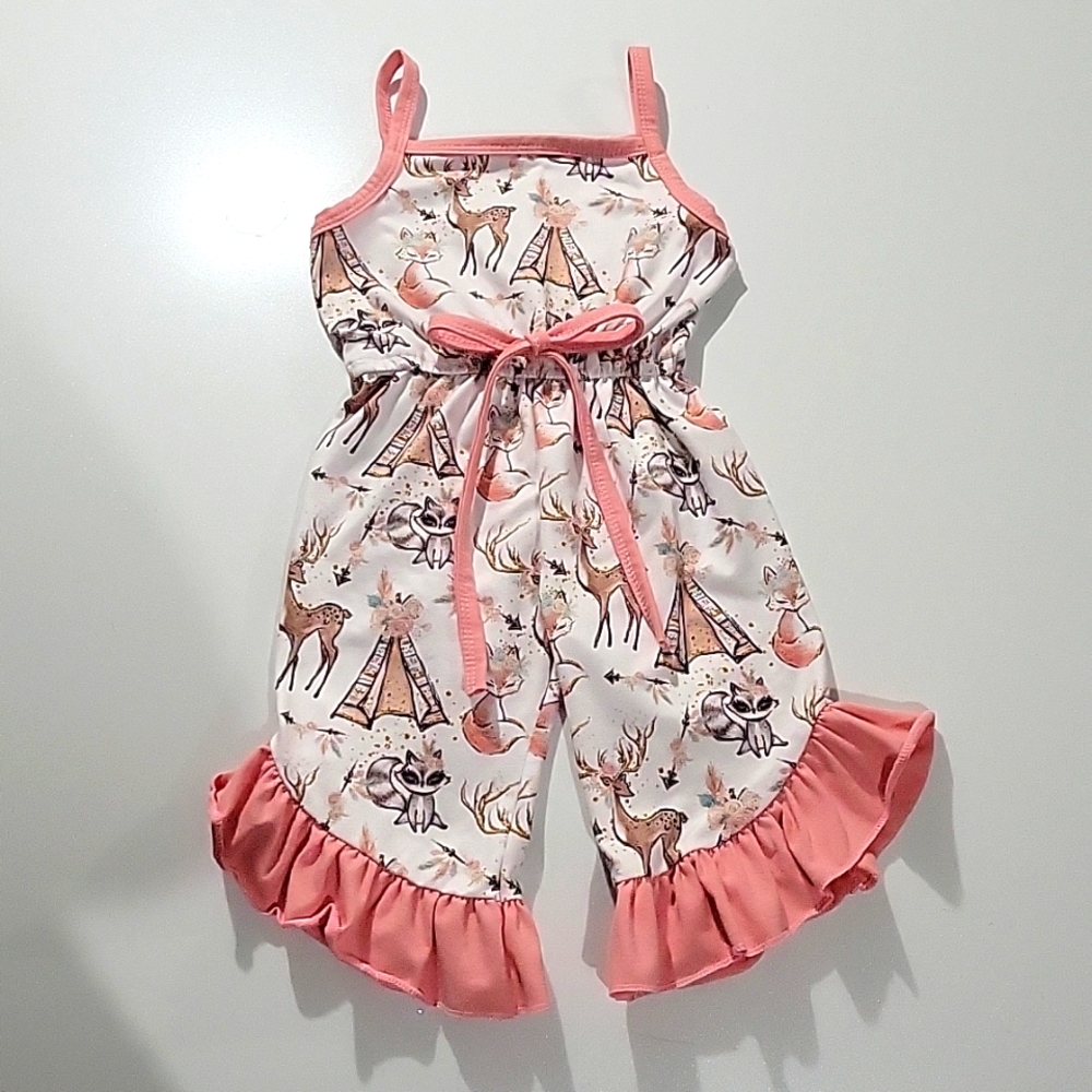 JoJo's Custom Designs Forest Animals Romper Sz 6-12 mo. - Picture 1 of 5